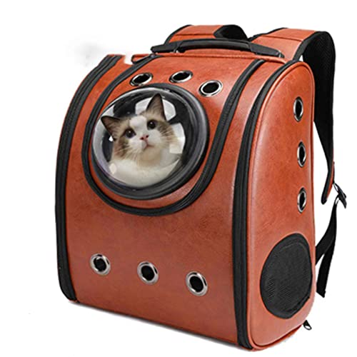 SHFAMHS Caja De Transporte De Mascotas, Mochila Cápsula Espacial, 13 × 8,7 × 15,4 Cm, Transparente, Portátil, para Perros Y Gatos Go out (marrón)
