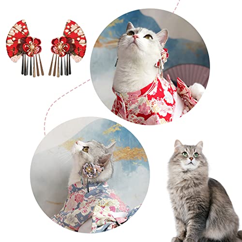 SHINROAD Estilo japonés y flor de cerezo gato y perro tocado Pasadores de pelo para mascotas aleación hermosos clips con borlas negro 2 unids