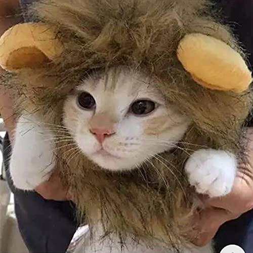Shuiyuan Pelucas de melena de león para mascotas con orejas lindo divertido tocado de perro para fiestas de cosplay de vacaciones.
