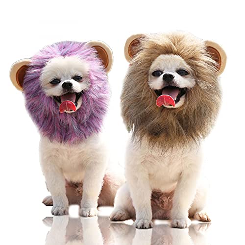 SIQI Dog Lion Mane - Melena de león realista y divertida para perros - Melena de león complementaria para disfraces de perro - Perros de tamaño Peluca de melena de león para perros-Purple||M 32cm