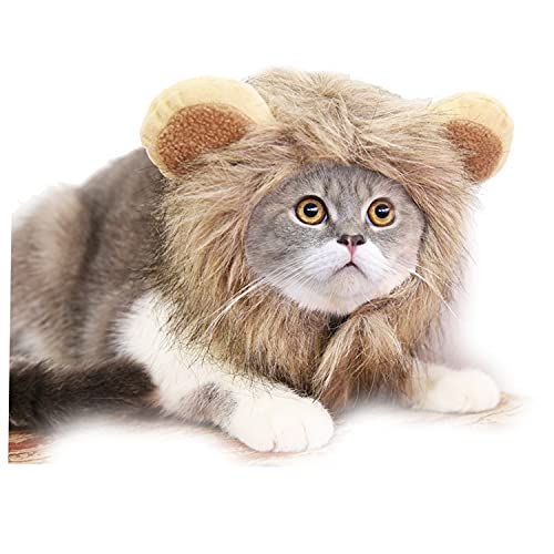 SIQI Dog Lion Mane - Melena de león realista y divertida para perros - Melena de león complementaria para disfraces de perro - Perros de tamaño Peluca de melena de león para perros-Brown||S 28cm