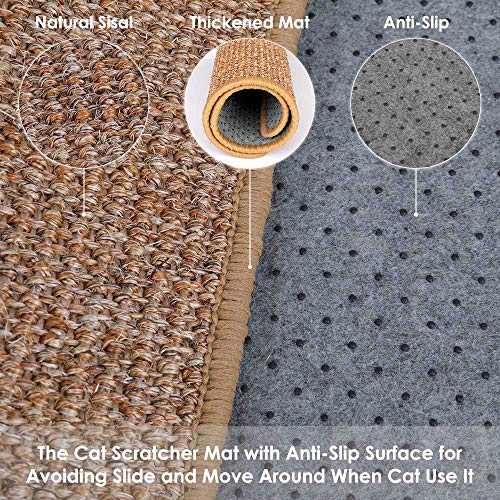SlowTon Alfombrilla para Rascar Gatos, Almohadilla para raspar de Cuerda Tejida de sisal Natural para Garras de molienda de Gato y Muebles de Alfombra de Alfombra de protección 60*40 cm