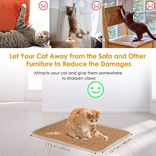 SlowTon Alfombrilla para Rascar Gatos, Almohadilla para raspar de Cuerda Tejida de sisal Natural para Garras de molienda de Gato y Muebles de Alfombra de Alfombra de protección 60*40 cm