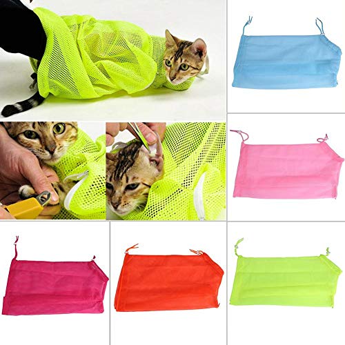 Smandy Bolsa de Aseo para Gatos, 5 Colores Bolsa de baño Multifuncional para Mascotas Bolsa de retención para Gatos Bolsa de Malla Transpirable para el baño de uñas Recorte Limpieza de Orejas(Rosado)