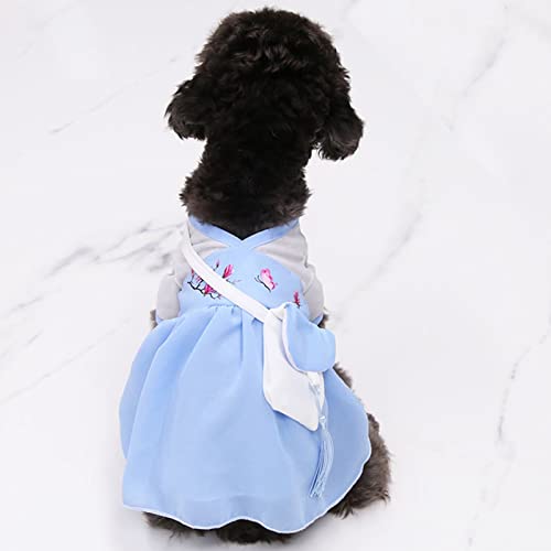 Sonoaud Primavera Verano Moda Estilo Chino algodón Gato Perro Dos Patas Vestido Mascota Azul XL