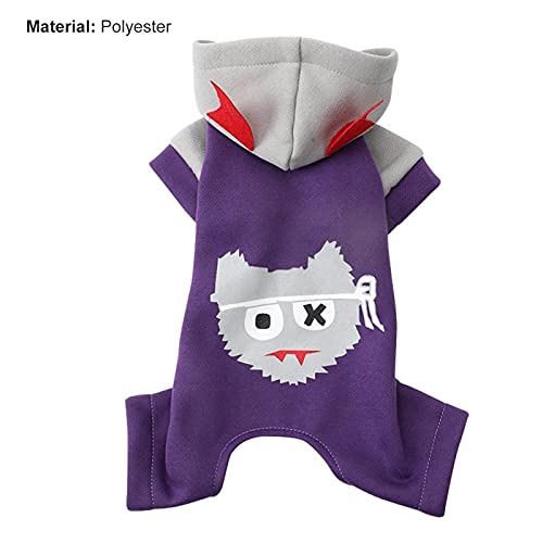 Sudadera con capucha para perro, diseño de dibujos animados, para perros y mascotas, de poliéster, ropa de Halloween, lavable, color morado para perros pequeños y medianos, M