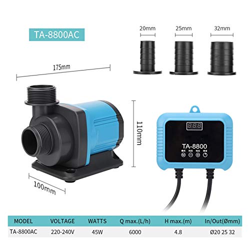 Sumergible Variable Variable Pescado Estanque Exchange Aquarium Sumersible Bomba Hight Cycle Flow Water High Power Pump Boat Bomba Controlable Para el estanque de acuarios. ( Colore : TA 8800AC 16W )