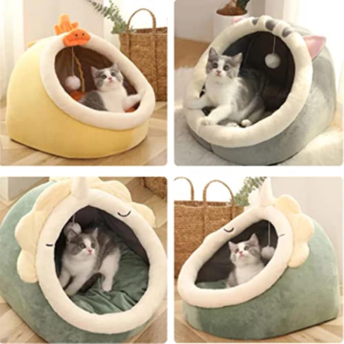 Sweet Cat Bed Warm Pet Basket Acogedor Gatito Tumbona Cojín Cat Bed Carpa Suave Adecuado para Pequeño Perro Estera Bolsa Casa Cueva para Gatos-Amarillo,M (40CMx40CMx32CM),China