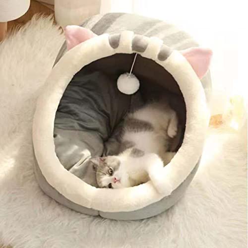 Sweet Cat Bed Warm Pet Basket Acogedor Gatito Tumbona Cojín Cat Bed Carpa Suave Adecuado para Pequeño Perro Estera Bolsa Casa Cueva para Gatos-Amarillo,M (40CMx40CMx32CM),China