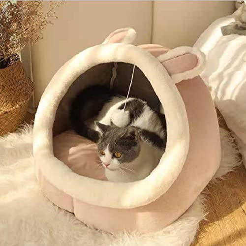 Sweet Cat Bed Warm Pet Basket Acogedor Gatito Tumbona Cojín Cat Bed Carpa Suave Adecuado para Pequeño Perro Estera Bolsa Casa Cueva para Gatos-Amarillo,M (40CMx40CMx32CM),China
