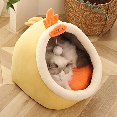 Sweet Cat Bed Warm Pet Basket Acogedor Gatito Tumbona Cojín Cat Bed Carpa Suave Adecuado para Pequeño Perro Estera Bolsa Casa Cueva para Gatos-Amarillo,M (40CMx40CMx32CM),China