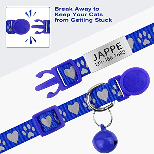 TagME Collar de Gato Personalizado de 2 Piezas, Collares de Gatito Reflectantes con Campanas y Hebilla Segura de liberación rápida, para Cachorro Gato, Azul Oscuro