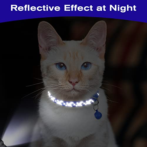 TagME Collar de Gato Personalizado de 2 Piezas, Collares de Gatito Reflectantes con Campanas y Hebilla Segura de liberación rápida, para Cachorro Gato, Azul Oscuro