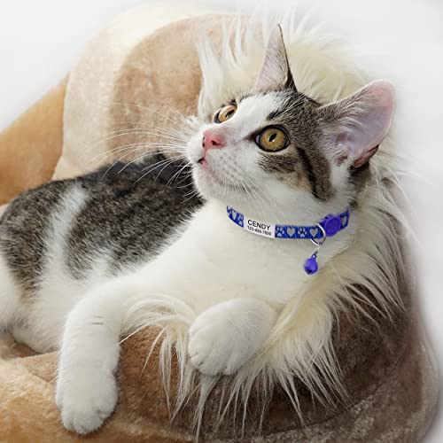 TagME Collar de Gato Personalizado de 2 Piezas, Collares de Gatito Reflectantes con Campanas y Hebilla Segura de liberación rápida, para Cachorro Gato, Azul Oscuro