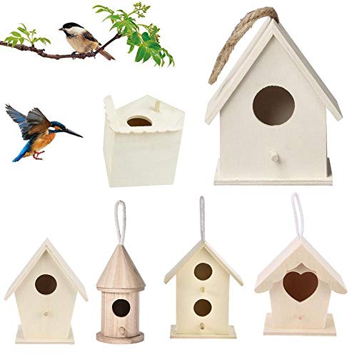 TAOYUN Casa de Madera para pájaros, casa para pájaros, Nido de pájaro Colgante sin terminar con Lazo, decoración de jardín para el hogar, Adornos para el jardín, Regalos para Amantes del jardín