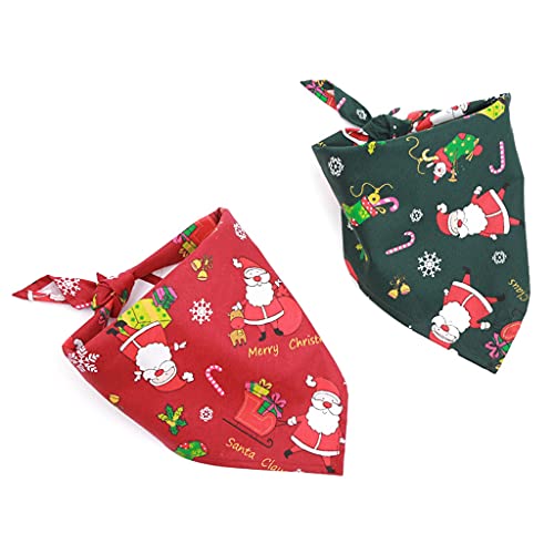 U-M Pañuelo de Navidad para mascotas con patrón de Papá Noel bufanda roja verde perro Bandana gato collar babero