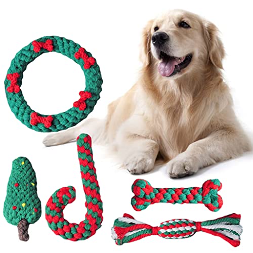 unknows 5 Pcs Christmas Theme Dog Chew Toy Rope Body Interactive for Puppy Breed Reducing Bore Dog Chew Toys for Puppy Home Gift Puppy Teething Toys
