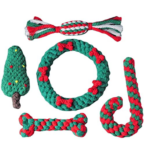 unknows 5 Pcs Christmas Theme Dog Chew Toy Rope Body Interactive for Puppy Breed Reducing Bore Dog Chew Toys for Puppy Home Gift Puppy Teething Toys