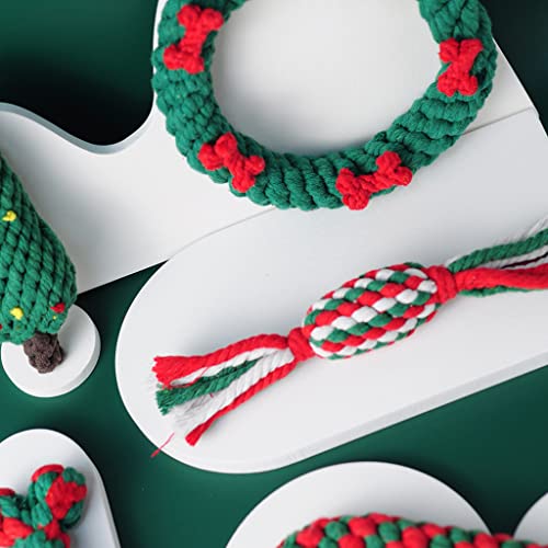 unknows 5 Pcs Christmas Theme Dog Chew Toy Rope Body Interactive for Puppy Breed Reducing Bore Dog Chew Toys for Puppy Home Gift Puppy Teething Toys