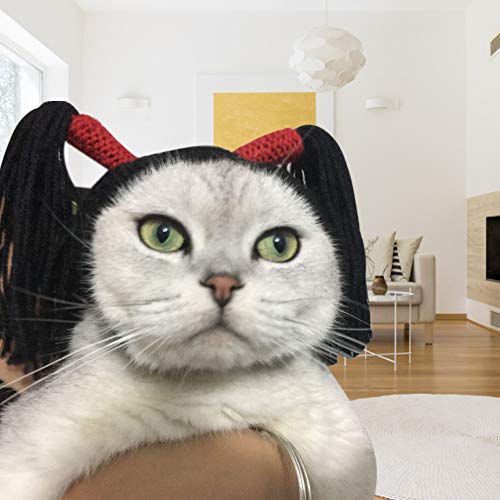URFEDA Peluca de para Mascotas, Disfraz de Rastas para Mascotas Pequeños Mascotas Peluca de Cosplay, Peluca para Gatos Cachorros Halloween Disfraz de Cabeza Adorable Sombrero de Mascota