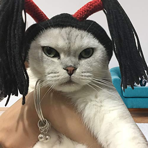 URFEDA Peluca de para Mascotas, Disfraz de Rastas para Mascotas Pequeños Mascotas Peluca de Cosplay, Peluca para Gatos Cachorros Halloween Disfraz de Cabeza Adorable Sombrero de Mascota