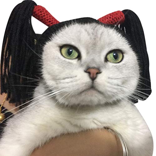 URFEDA Peluca de para Mascotas, Disfraz de Rastas para Mascotas Pequeños Mascotas Peluca de Cosplay, Peluca para Gatos Cachorros Halloween Disfraz de Cabeza Adorable Sombrero de Mascota
