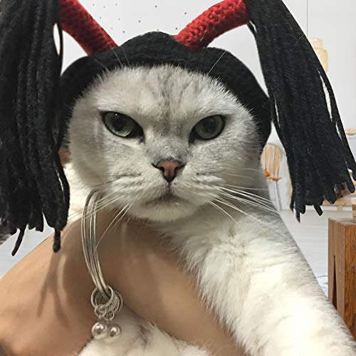 URFEDA Peluca de para Mascotas, Disfraz de Rastas para Mascotas Pequeños Mascotas Peluca de Cosplay, Peluca para Gatos Cachorros Halloween Disfraz de Cabeza Adorable Sombrero de Mascota