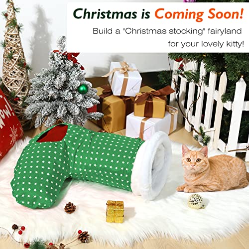 VavoPaw Juguete Calcetín de Navidad para Gatos, Túnel de Felpa con Papel Sonoro Estampado Navideño Divertido Juego Interactivo Resistente Arañazo Alivio Ansiedad Regalo para Gatitos, Verde