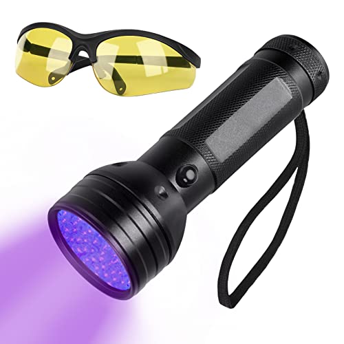 VicTop Linterna UV de 51 LED con gafas de protección UV, portátil, detector de orina para perros, gatos, manchas de mascotas, chinches de cama, caza en escorpiones para alfombra/suelo