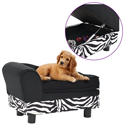 vidaXL Sofá para Perros Cama Mascotas Almacenamiento Gato Animales Pequeños Suave Grueso Acolchado Antideslizante Felpa Negro 57x34x36 cm