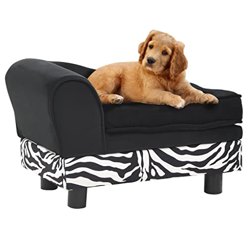 vidaXL Sofá para Perros Cama Mascotas Almacenamiento Gato Animales Pequeños Suave Grueso Acolchado Antideslizante Felpa Negro 57x34x36 cm