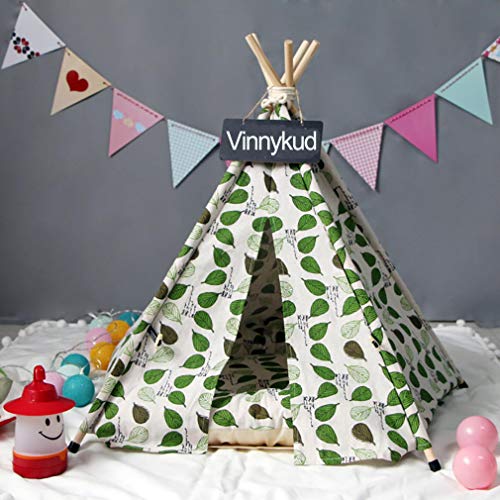 Vinny Tienda para Mascotas con Cama Casa de Lona para Perros y Gatos Casas con Cojín Extraíble y Lavable para Mascotas con Cojín de Teepee Gato y Perro Cama con cojín Lona