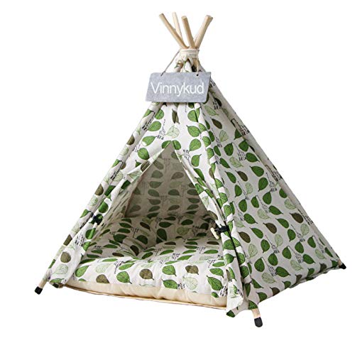 Vinny Tienda para Mascotas con Cama Casa de Lona para Perros y Gatos Casas con Cojín Extraíble y Lavable para Mascotas con Cojín de Teepee Gato y Perro Cama con cojín Lona