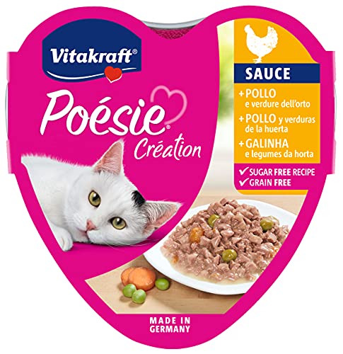 Vitakraft - Poésie Creation Sauce, alimento húmedo para Gatos en Salsa, Variedad Pollo y Verduras de la Huerta - 85 g