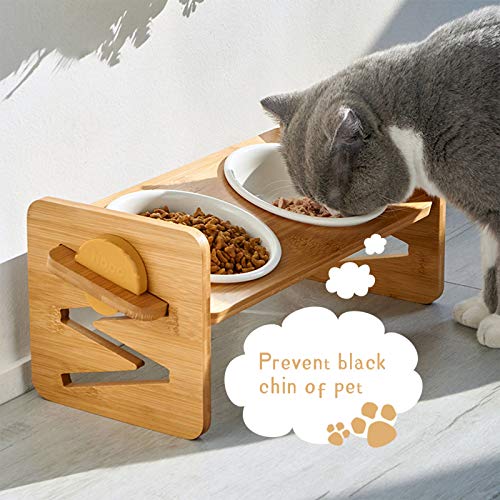 VODESON Cuenco elevado para mascotas para gatos y perros pequeños, alimentador ajustable con 2 cuencos de cerámica y pies antideslizantes
