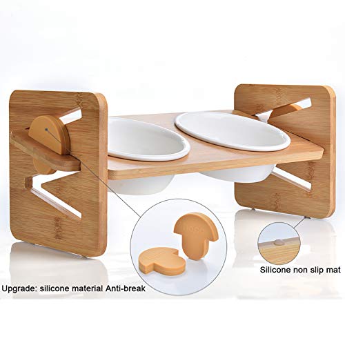 VODESON Cuenco elevado para mascotas para gatos y perros pequeños, alimentador ajustable con 2 cuencos de cerámica y pies antideslizantes