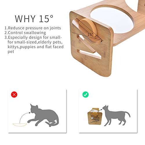 VODESON Cuenco elevado para mascotas para gatos y perros pequeños, alimentador ajustable con 2 cuencos de cerámica y pies antideslizantes