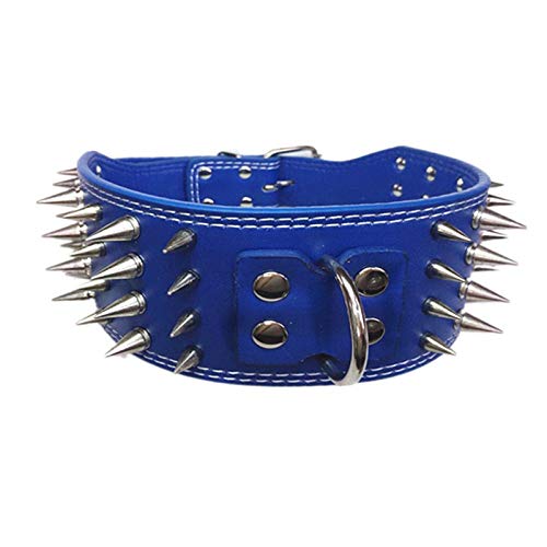 WALLPU Collar De Perro Grande,Cuatro Filas De Picos para Evitar Que Las Mascotas Sean Mordidas Remaches/Suministros para Collar,Blue-S