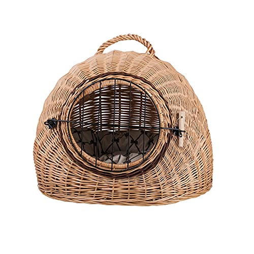 Wicker24 Jaula Cesta de transporte de mimbre natural XL para gato y perro pequeño