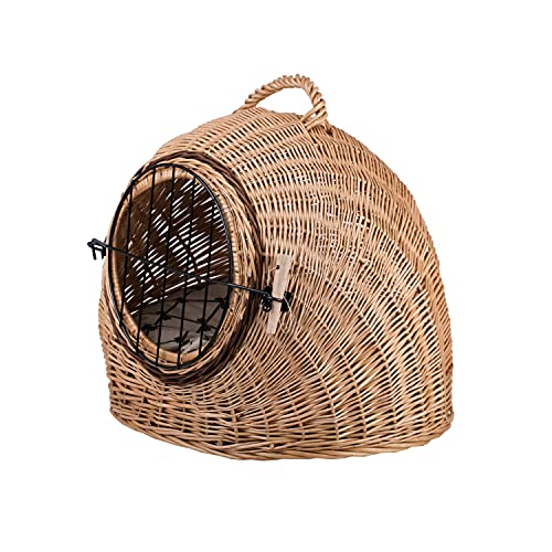 Wicker24 Jaula Cesta de transporte de mimbre natural XL para gato y perro pequeño