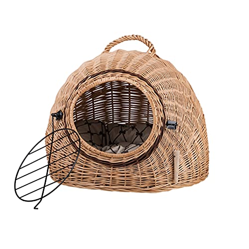 Wicker24 Jaula Cesta de transporte de mimbre natural XL para gato y perro pequeño