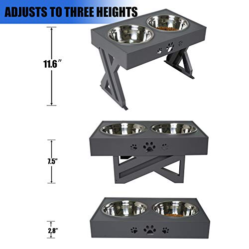 Wisedog Cuencos elevados para Perros para Perros Grandes Cuenco Elevado para Perros: se Ajusta a 3 Alturas, Soporte de 2.8 ", 7.5" y 11.6 "(Gris)