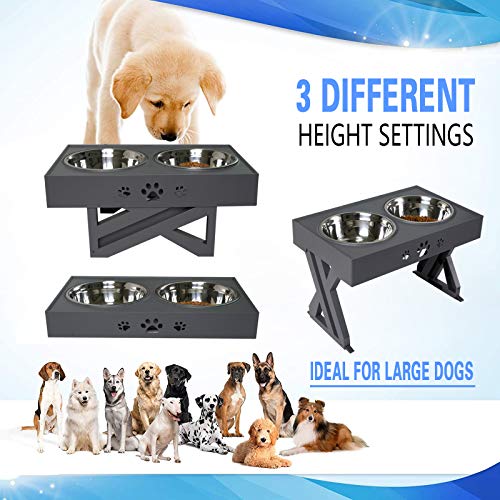 Wisedog Cuencos elevados para Perros para Perros Grandes Cuenco Elevado para Perros: se Ajusta a 3 Alturas, Soporte de 2.8 ", 7.5" y 11.6 "(Gris)
