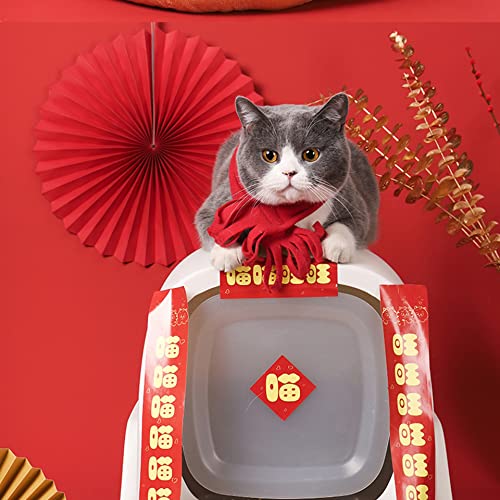 WLWLEO Decoración de año Nuevo Chino Pareados Tradicionales Chinos del Festival de Primavera para casa Mascotas Mini pareado para Caja Arena Perros Gatos, 2 Juegos,1