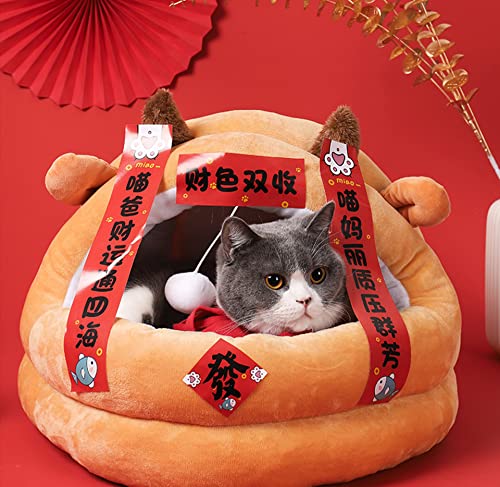 WLWLEO Decoración de año Nuevo Chino Pareados Tradicionales Chinos del Festival de Primavera para casa Mascotas Mini pareado para Caja Arena Perros Gatos, 2 Juegos,1