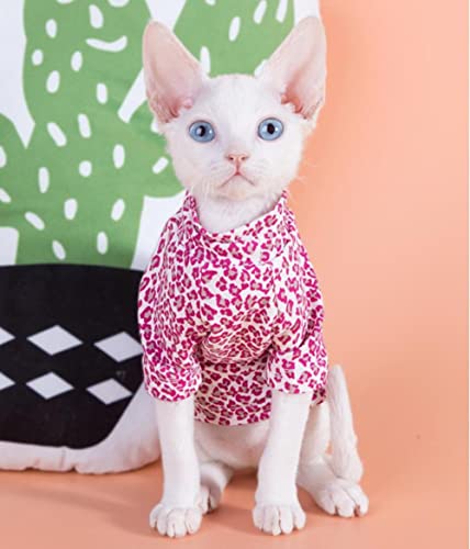 WMXING Ropa de Gato, Ropa de Gato Sphynx, Ropa de Gato Suave de algodón Puro, Camiseta Colorida de Gato Leopardo-Leopardo Rosa_XL