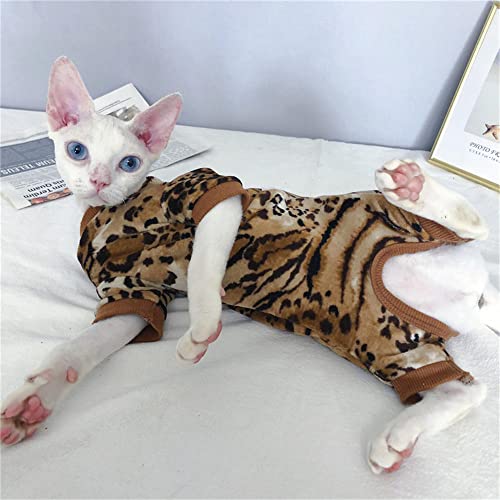 WMXING Ropa para Gatos, Ropa para Gatos Sphynx, Ropa para Gatos de Cuatro Patas, Ropa Abrigada para Gatos con Terciopelo-Patrón de Tigre_M