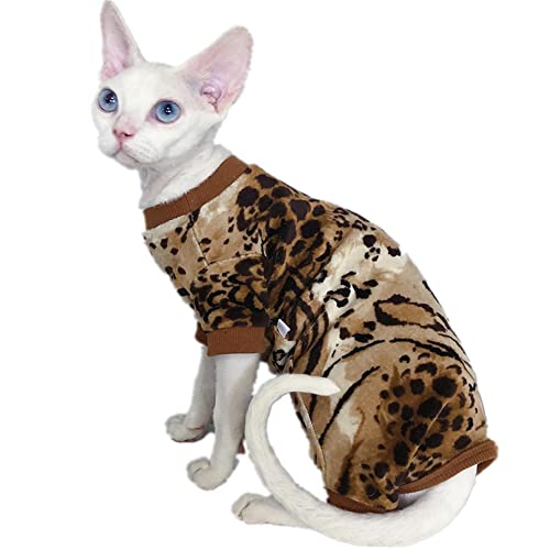 WMXING Ropa para Gatos, Ropa para Gatos Sphynx, Ropa para Gatos de Cuatro Patas, Ropa Abrigada para Gatos con Terciopelo-Patrón de Tigre_M