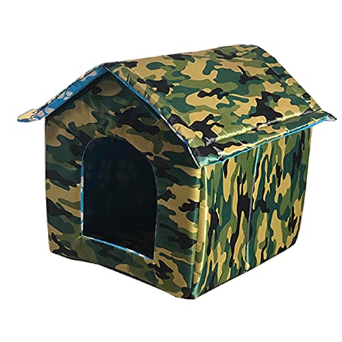 wsy Casa para Gatos Callejeros, Arena para Gatos Impermeable, Caseta para Perros, Gato Callejero Al Aire Libre, Casa Cálida para Mascotas, Casa Plegable Y Lavable-Verde Camuflaje||L:43 * 40 * 42