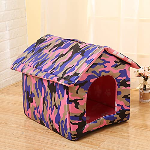 wsy Casa para Gatos Callejeros, Arena para Gatos Impermeable, Caseta para Perros, Gato Callejero Al Aire Libre, Casa Cálida para Mascotas, Casa Plegable Y Lavable-Verde Camuflaje||L:43 * 40 * 42